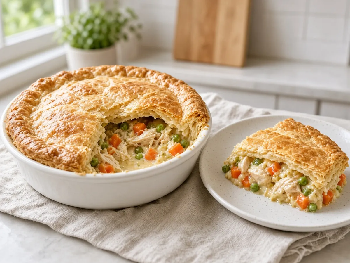 Chicken Pot Pie: A creamy chicken and vegetable filling baked under an all-butter flaky crust made from scratch.