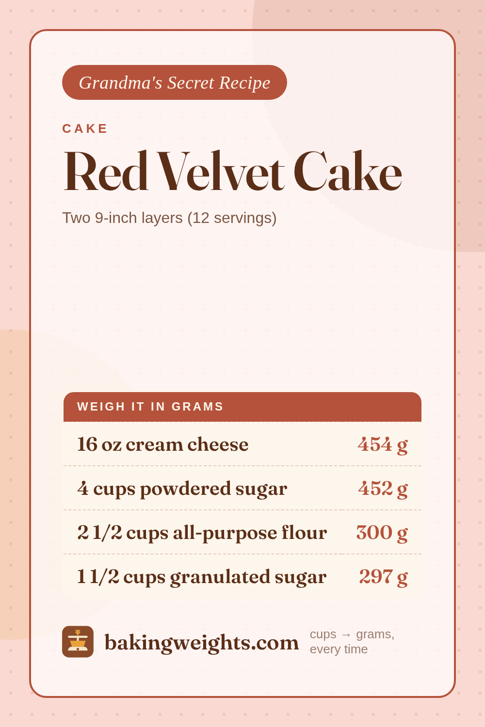 Red Velvet Cake Recipe (Grams & Cups) | Baking Weights